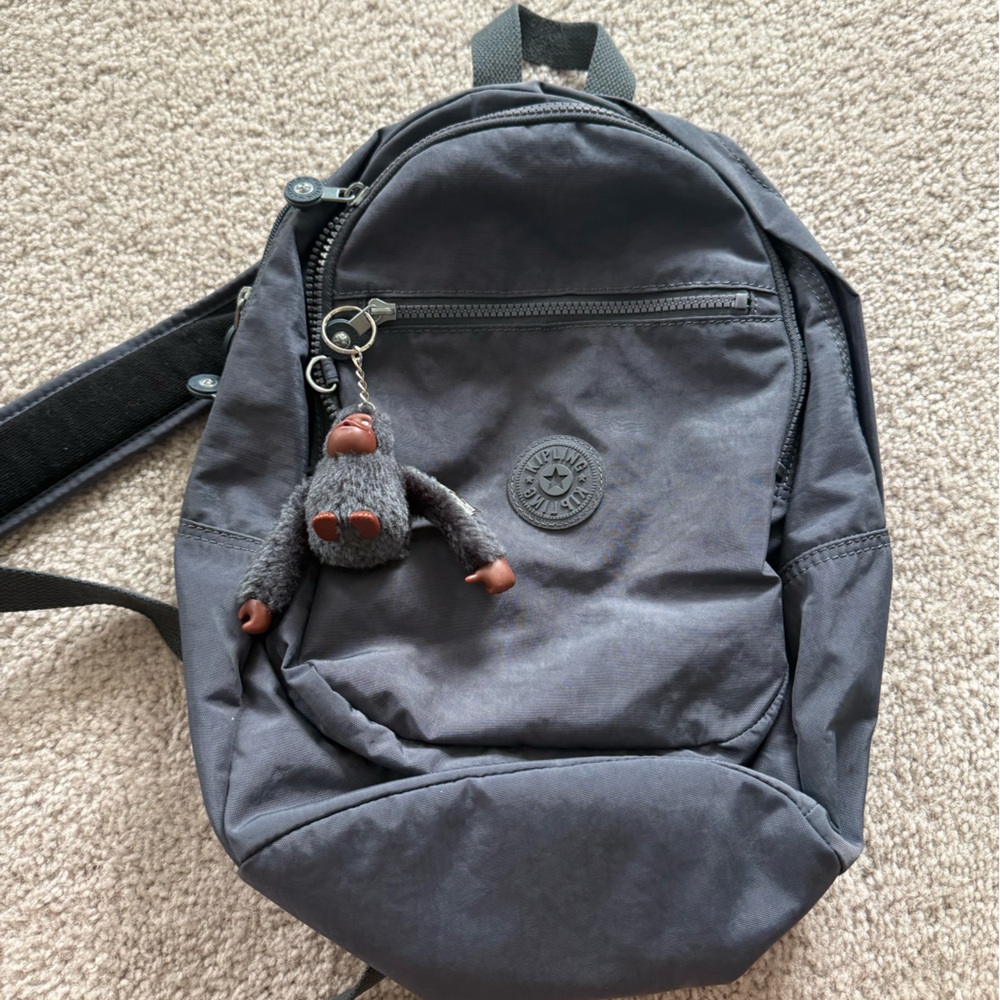 Kipling Charcoal Backpack with Fun Keychain